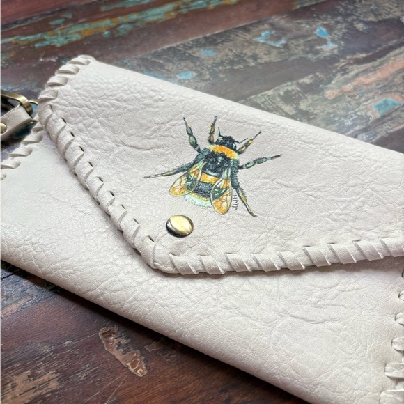 Hand Painted Bee Cream Wristlet - Picture 9 of 11